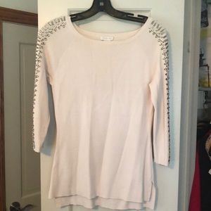 Cache Sleeve Embellished Powder Pink 3/4 Sleeve Top